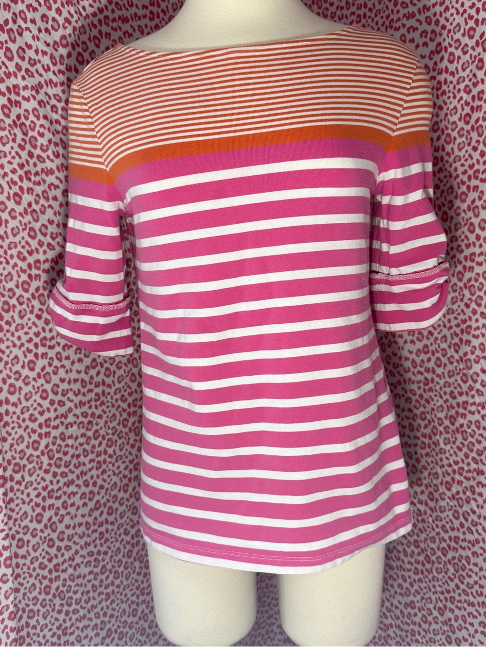 Ruby Rd. Pink, White & Orange Striped Short Sleeve Top